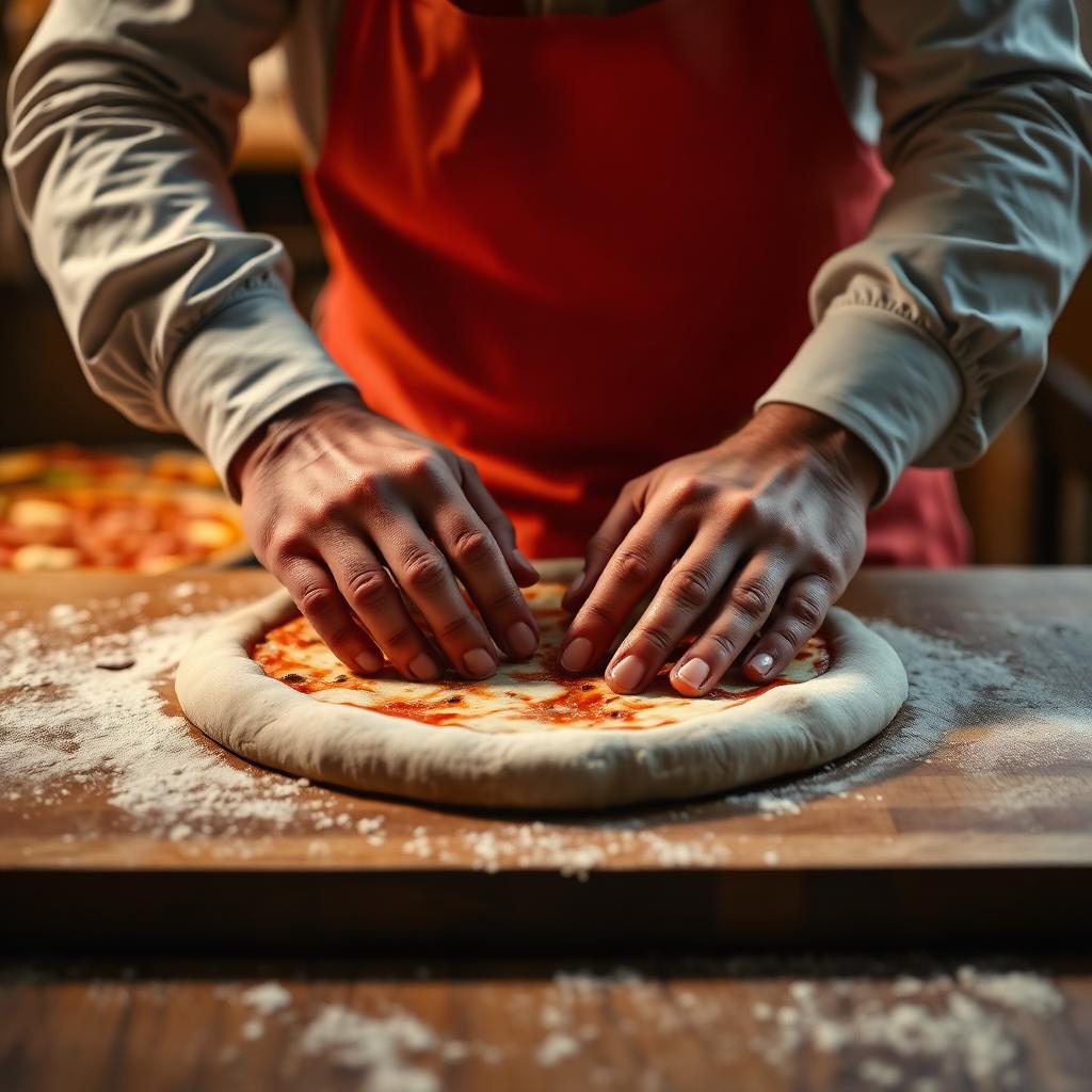 Pizzaiolo che stende la pizza